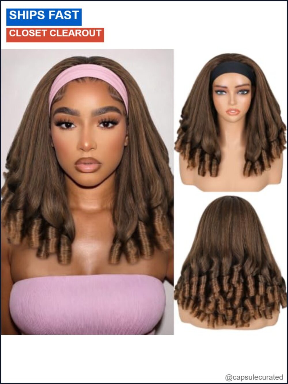 Yaki Curly Headband Wig 16Inch Mixed Brown for Black Women